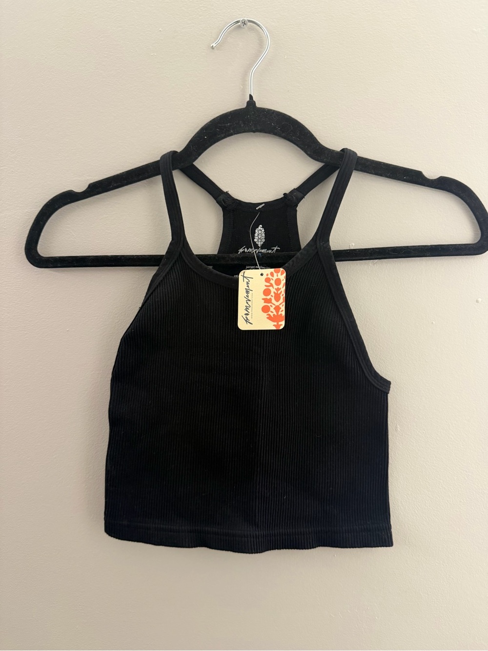 Free People Black Ribbed High Neck Crop Tank